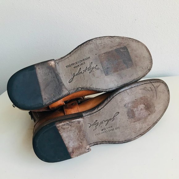 Frye Philip Woven Leather Brown Harness Boots Size 7 - Picture 8 of 9